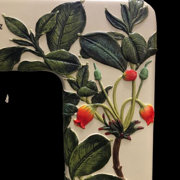 Vintage NOS Carr Picture Frame, Handpainted, Ceramic Floral, Butterfly’s, 4x6” - Picture 2 of 11